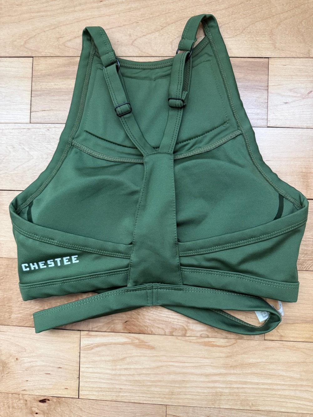 The Chestee Olive Green & Black Polka Dot High-Neck Sports Bra - Picture 2 of 4